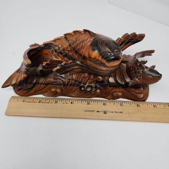 Chinese Boxwood Double Fish Carving 9" - Picture 6 of 7